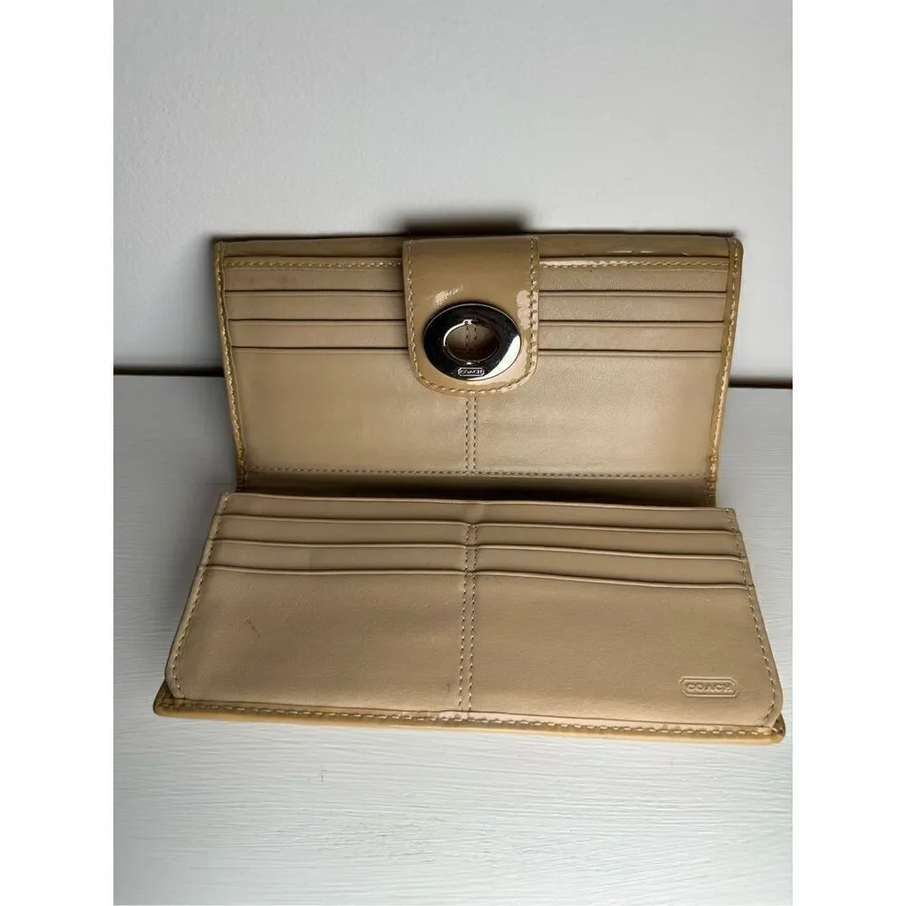 Coach patent leather camel tan women’s wallet size 8”x4”   #M-1371